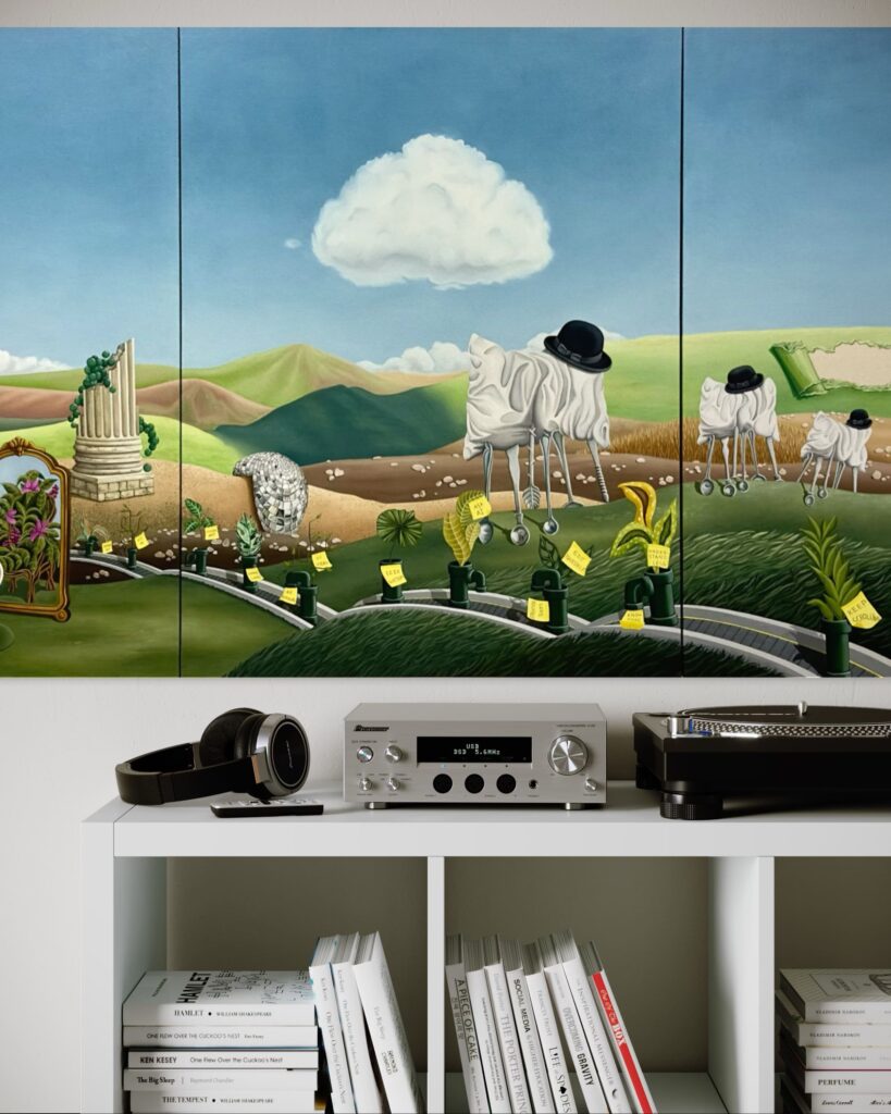 Obra de surrealismo pop contemporáneo de Inés Rubio Roa, artista emergente española.